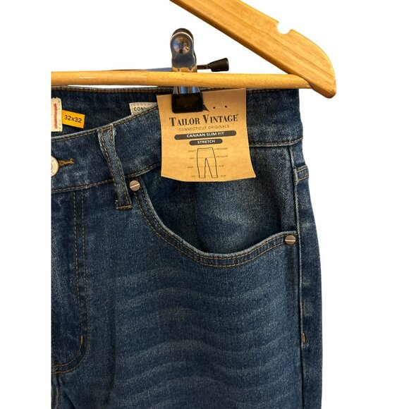 Tailor Vintage Mens Canaan Slim Stretch Jeans 32x32 Smart Denim Medium Wash NWT - Picture 2 of 5